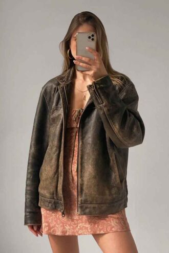 90's Womens Vintage Oversized Straight Jacket, ladies leather jacket, ladies biker jacket, ladies brown oversized leather jacket