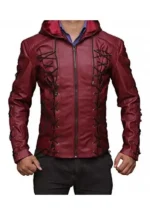 ARSENAL HOODED RED LEATHER JACKET