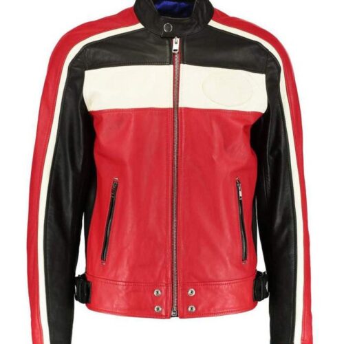 Men’s JCM251 Red & White Biker Jacket