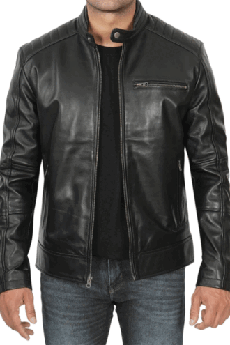 Black Men's Leather Motorcycle Jacket - Racer Style