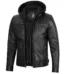 Men's Black Leather Jacket with Removable Hoodie