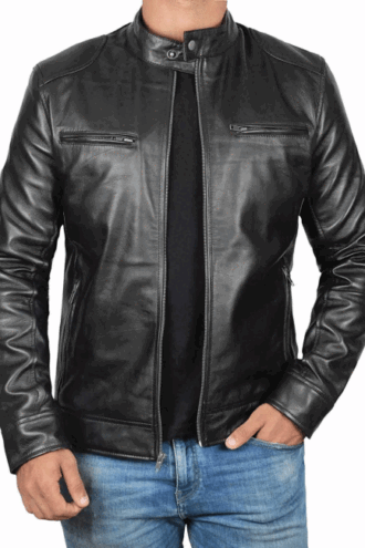 Upgrade your wardrobe with the Dodge Men's Black Leather Cafe Racer Jacket - A sleek and stylish biker jacket that exudes confidence and edge.