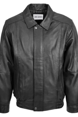 Mens Classic Leather Bomber Jacket Jim Black