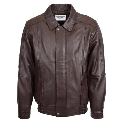 Mens Classic Leather Bomber Jacket Jim Brown Nappa