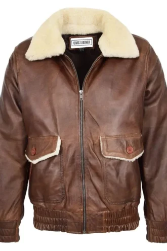 Mens G1 leather bomber jacket Aviator Style Cooper Brown