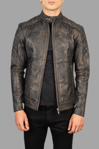 Fernando Quilted Distressed Brown Leather Biker Jacket
