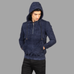 Kenton Hooded Blue Suede Pullover Jacket