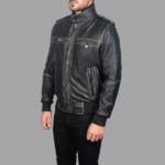 Glen Street Black Leather Bomber Jacket