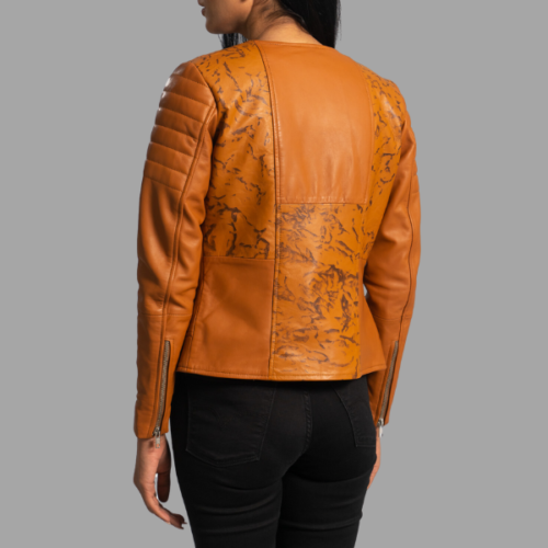 Sandy Tan Dye Leather Biker Jacket