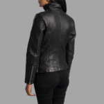 Alia Metallic Black Leather Biker Jacket