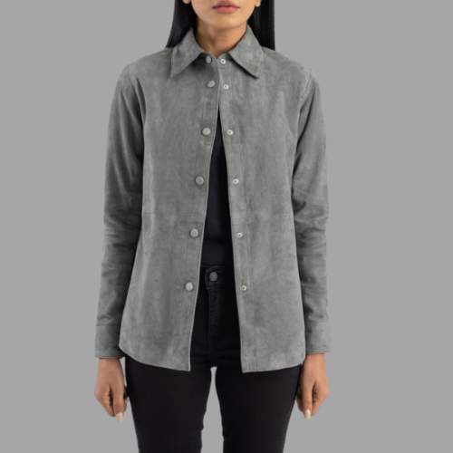 Zenith Grey Suede Leather Shirt Jacket