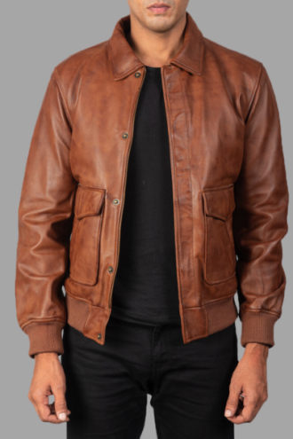 Coffmen Brown A2 Leather Bomber Jacket