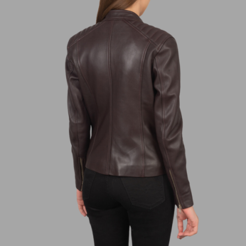 Kelsee Maroon Leather Biker Jacket