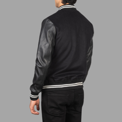 Vaxton Black Striped Hybrid Varsity Jacket