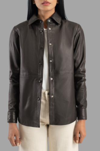 Zenith Brown Leather Shirt Jacket