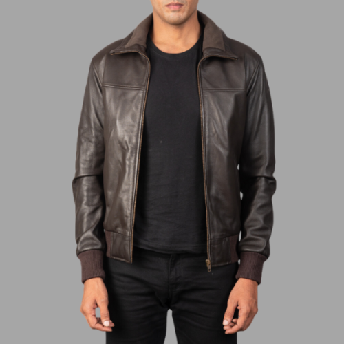 Air Rolf Brown Leather Bomber Jacket