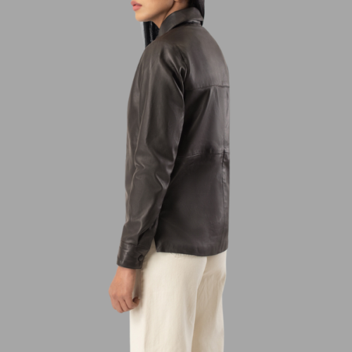 Zenith Brown Leather Shirt Jacket