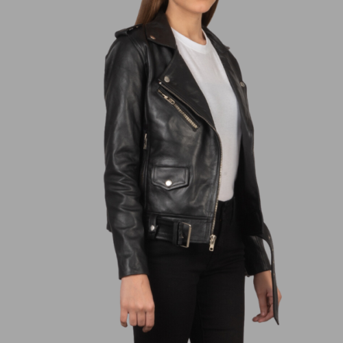 Alison Black Leather Biker Jacket