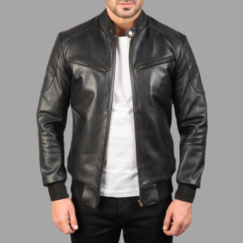 Sven Black Leather Bomber Jacket