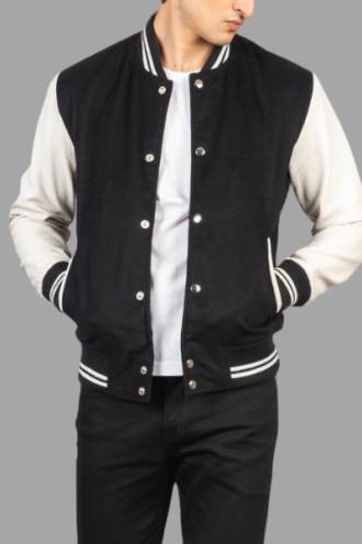 Vaxton Black & White Hybrid Varsity Jacket