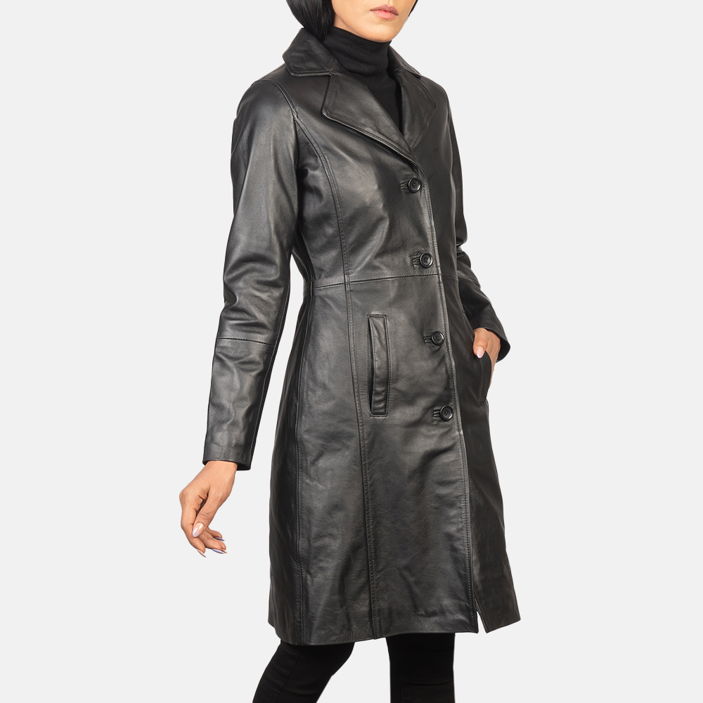 Avia Trix Leather Long Coat Trench Jacket Outewear Ladies Black XL