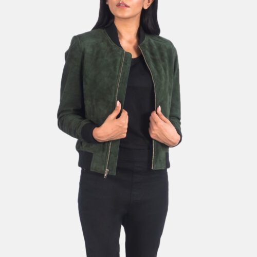 Bliss Green Suede Bomber Jacket