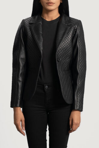Cora Quilted Black Leather BlazerV