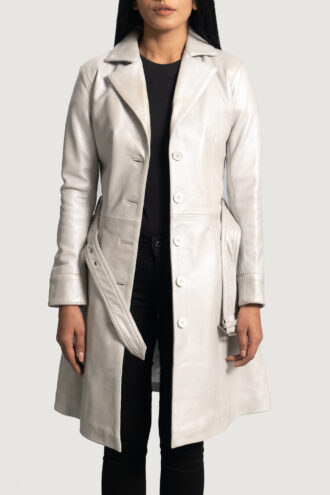 Moonlight Silver Leather Trench Coat