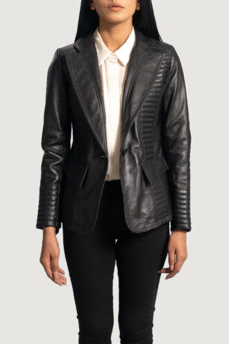 Selina Black Leather Blazer