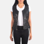 Vanda Black Leather Biker Vest