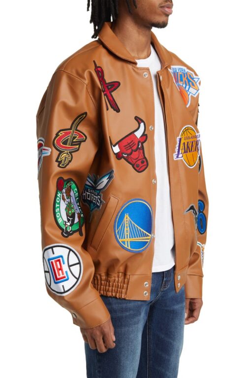 NBA Collage Real Leather Jacket