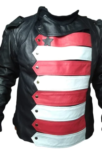 Captain America Winter Soldier Bucky Barnes Red & Black Leather Jacket