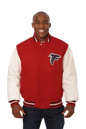 Atlanta Falcons Domestic Two-Tone Handmade Wool and Leather Jacket-Red/White