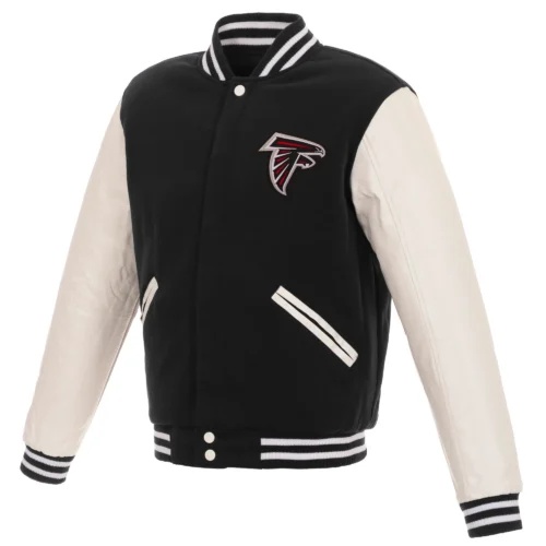 Atlanta Falcons - JH Design Reversible Fleece Jacket with Faux Leather Sleeves - Black/White