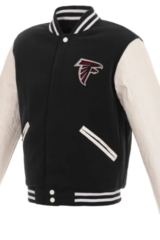 Atlanta Falcons Reversible Fleece Jacket with Faux Leather Sleeves - Black/White