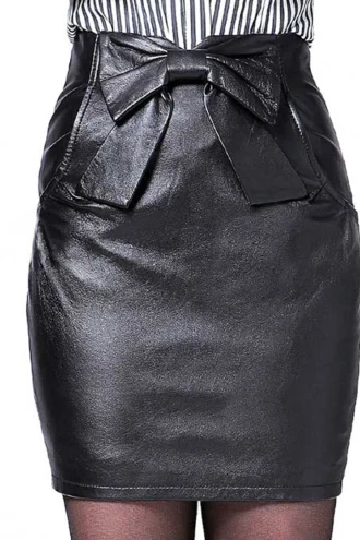 BOW FRONT LEATHER SKIRT
