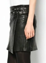 BUCKLED WRAP LEATHER SKIRT