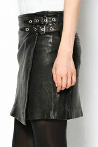 BUCKLED WRAP LEATHER SKIRT