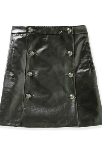 BUTTON PLEAT LEATHER SKIRT 