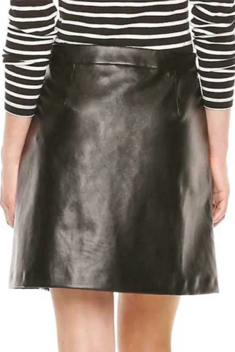 BUTTON PLEAT LEATHER SKIRT 