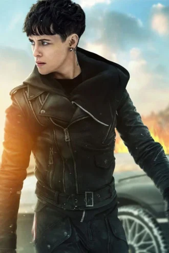 CLAIRE FOY THE GIRL IN THE SPIDER'S WEB LEATHER JACKET