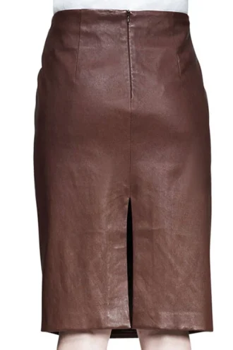 FRONT RIBBED LEATHER SKIRT