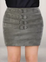 GRAY SUEDE BOSSY BUCKLE LEATHER SKIRT 