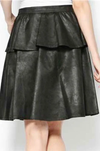 PEPLUM FLARE LEATHER SKIRT 