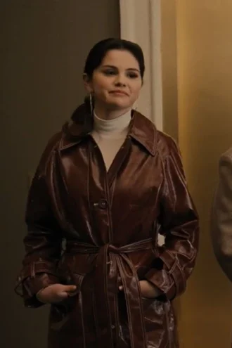 SELENA GOMEZ ONLY MURDERS IN THE BUILDING LEATHER LONG COAT