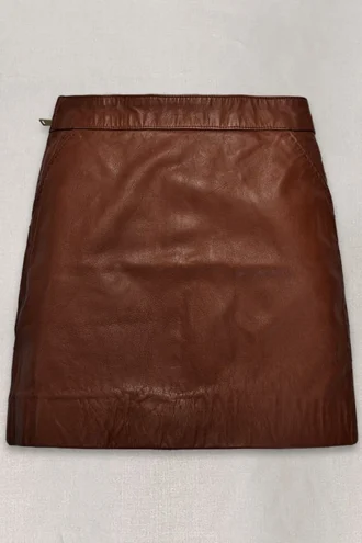 TAN BROWN WASHED AND WAX BASIC LEATHER SKIRT