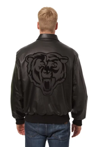 Chicago Bears Tonal All Leather Jacket - Black/Black