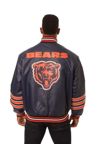 Chicago Bears All Leather Jacket - Navy/Orange