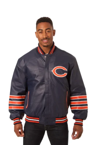 Chicago Bears All Leather Jacket - Navy/Orange