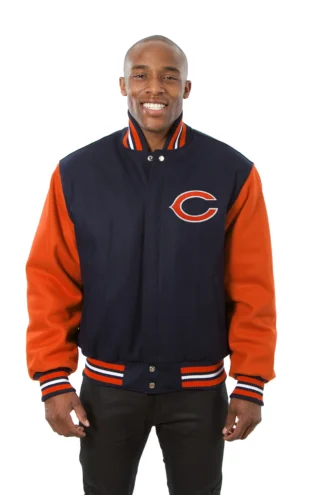 Chicago Bears Wool Handmade Full-Snap Jacket - Navy/Orange